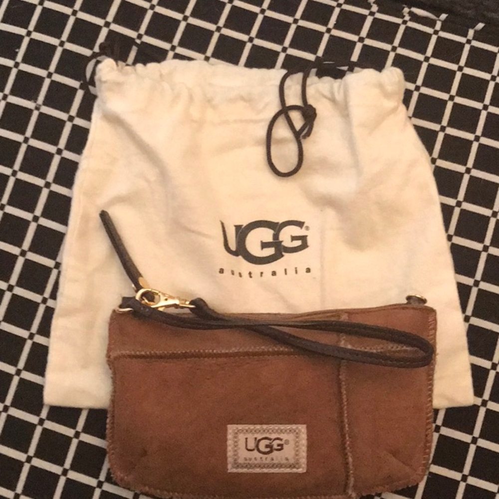 UGG Brown Leather Clutch with Wristlet